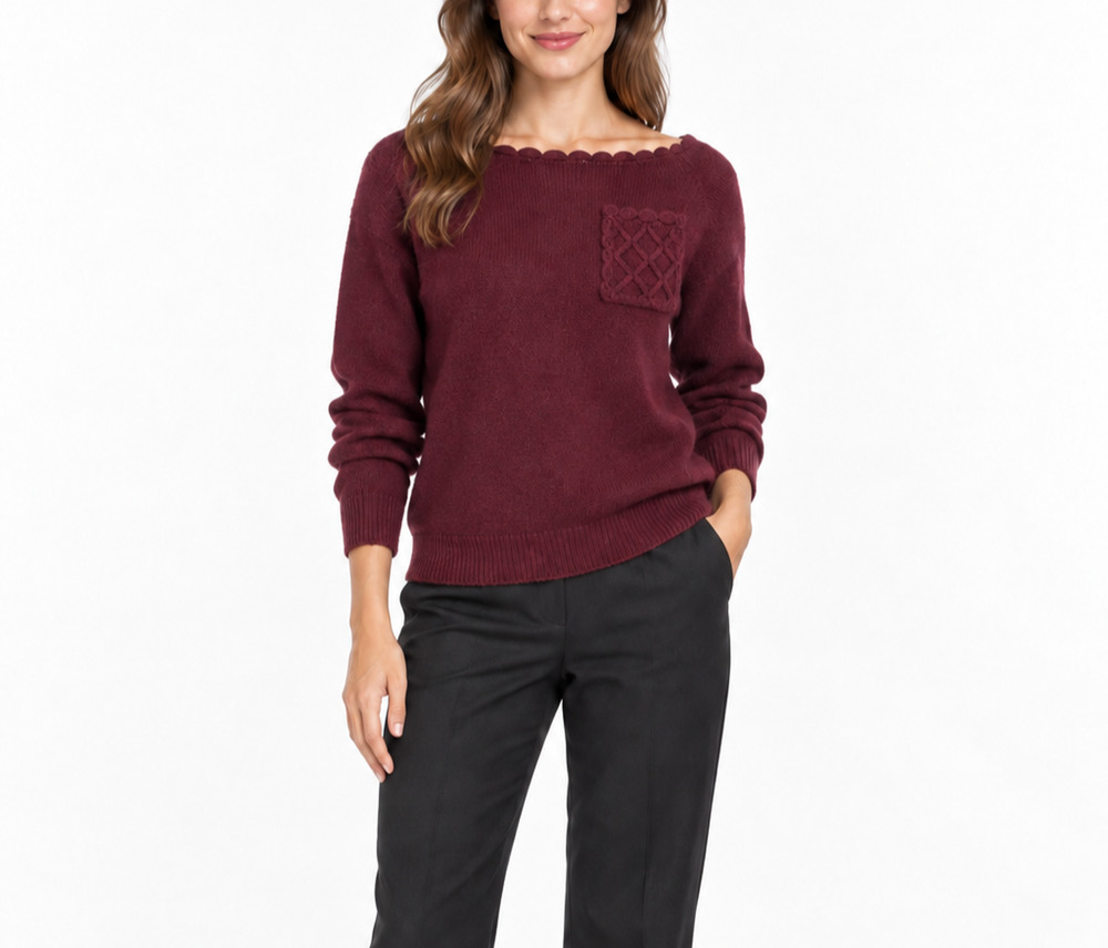 VTG Scotland Yard 36/Small Burgundy Lambswool Angora Sweater Scalloped Neck